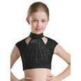 thumbnail image 5 of iiniim Kids Girls Lyrical Dress Rhinestone Crop Top with Asymmetric Skirt Skating Dancewear Black 16, 5 of 7