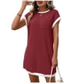 thumbnail image 2 of Mifsaly Ribbed Knit T Shirt Dress Women Mini Cap Sleeve Crewneck Summer Dresses Contrast Trim Lightweight Work Vacation Sundress S, 2 of 7
