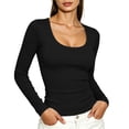 thumbnail image 3 of SuTry Womens Scoop Neck Top Long Sleeve Ribbed Knit Slim Fit Stretch Fabric Basic Tee Shirt Casual Everyday Wardrobe Staple, 3 of 7