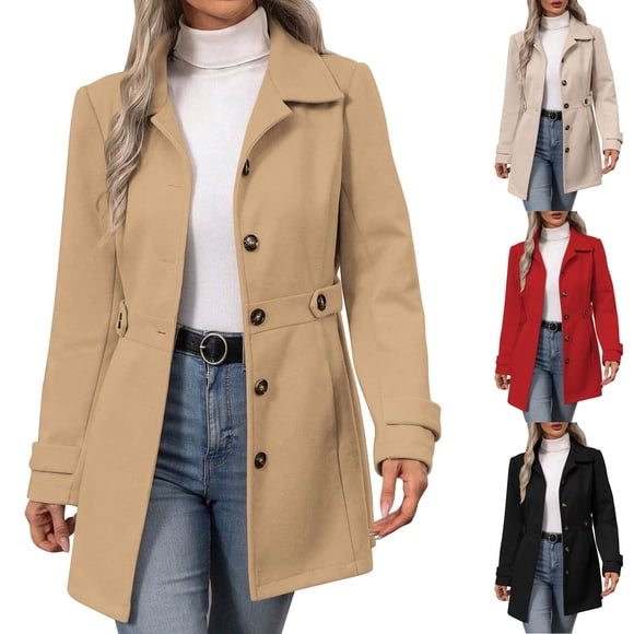 Mceream Womens Peacoat Notched Lapel Wool Blend Double Breasted Overcoat Long Sleeve Winter Outwear Business Trench Coats Plus Size Overcoat Work Office Coats Abrigo Largo De Invierno Para Mujer S