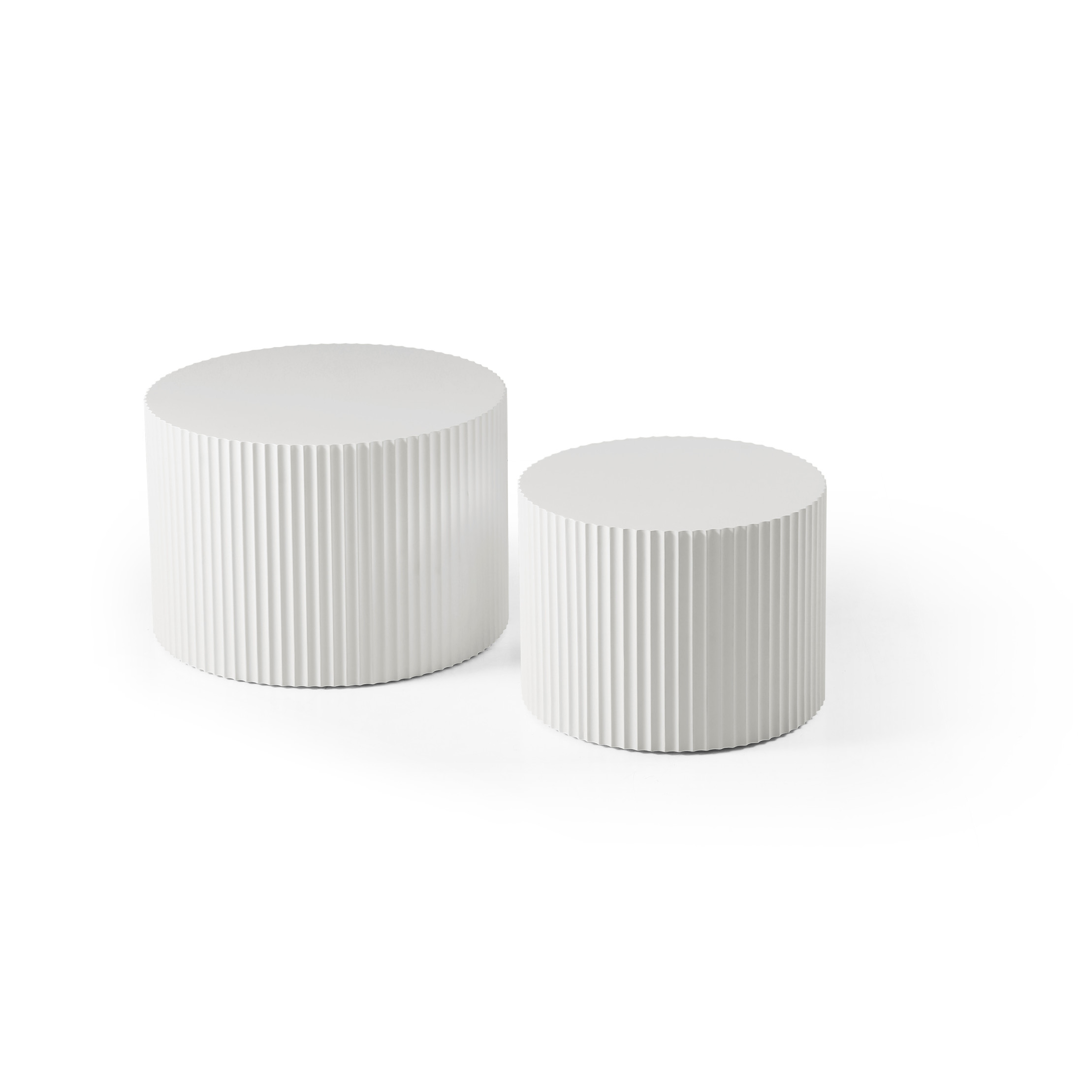 Noble House Nesting Round Coffee Tables, Modern MDF Handcrafted Relief for Living Room, White, Set of 2