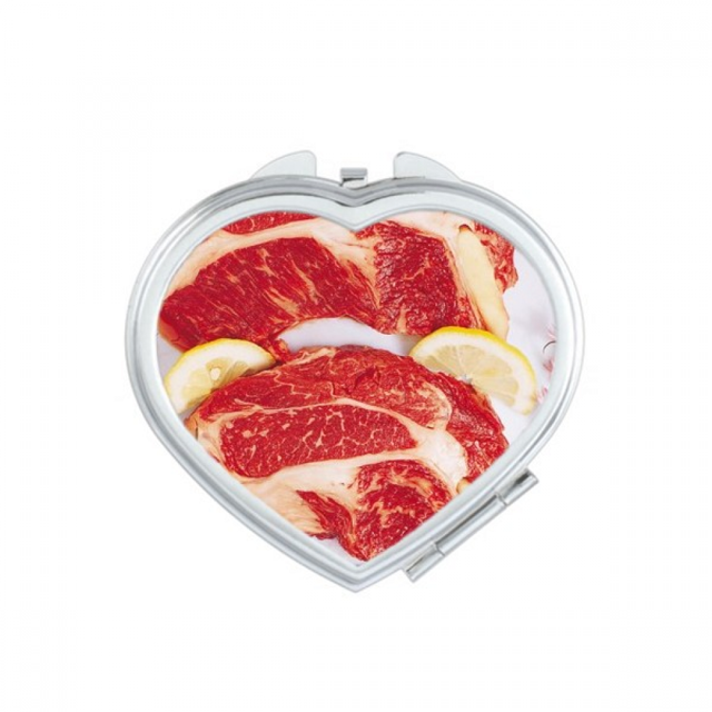 Steak Raw Meat Food Texture Heart Mirror Travel Magnification Portable Handheld Pocket Makeup