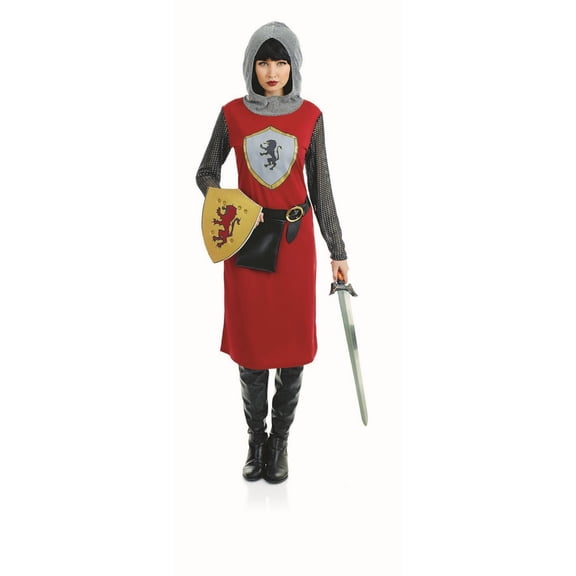 Fun Shack Womens Red Knight Costume Ladies Medieval Crusader Fancy Dress Joan of Arc Halloween Red L