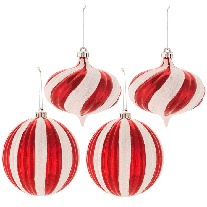 Red and White Striped Ball and Onion Ornaments Christmas Tree Decorations 4 Ct - Walmart.com
