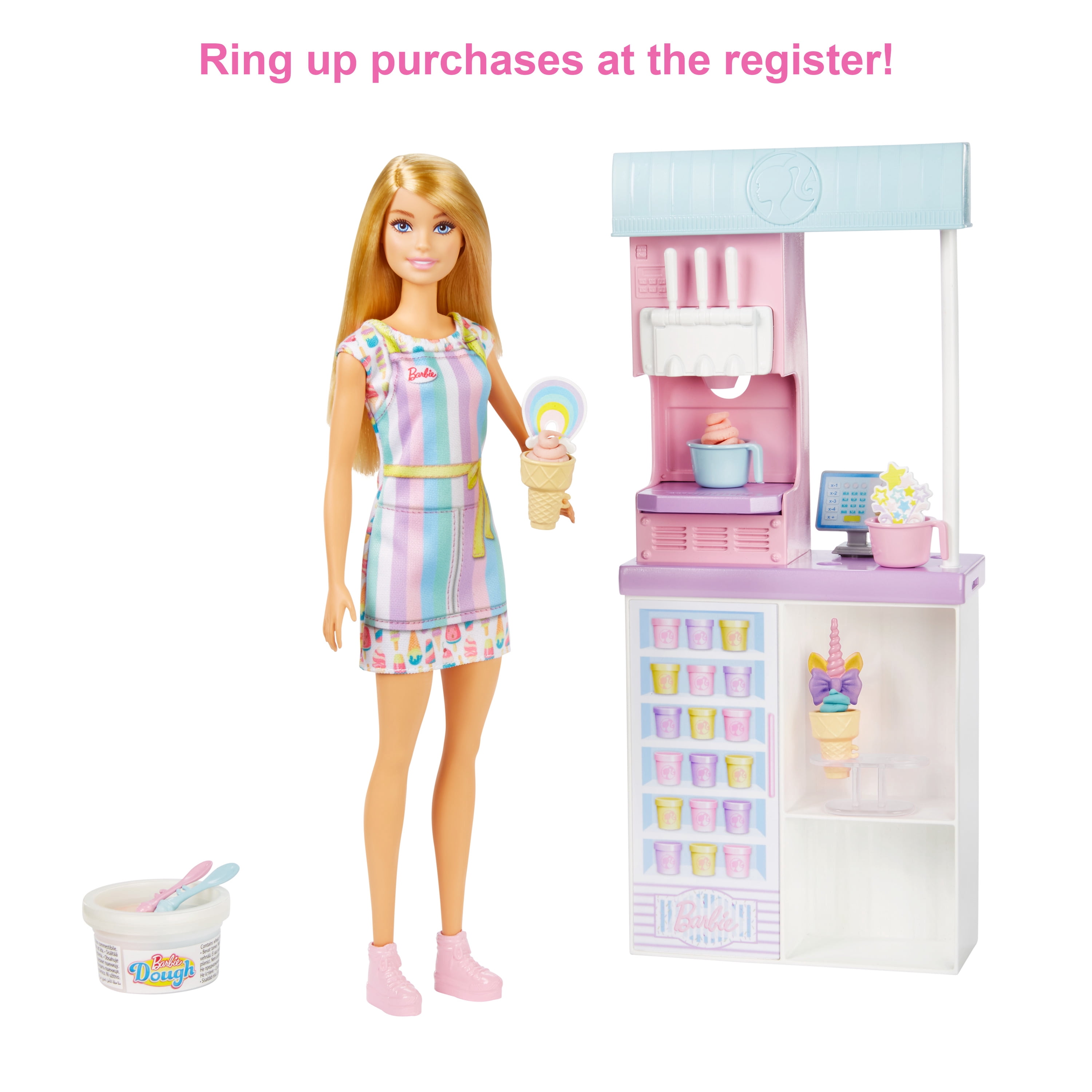 Barbie Careers Ice Cream Shop Playset with Blonde Doll, Ice Cream Machine, Molds, Dough, Accessories