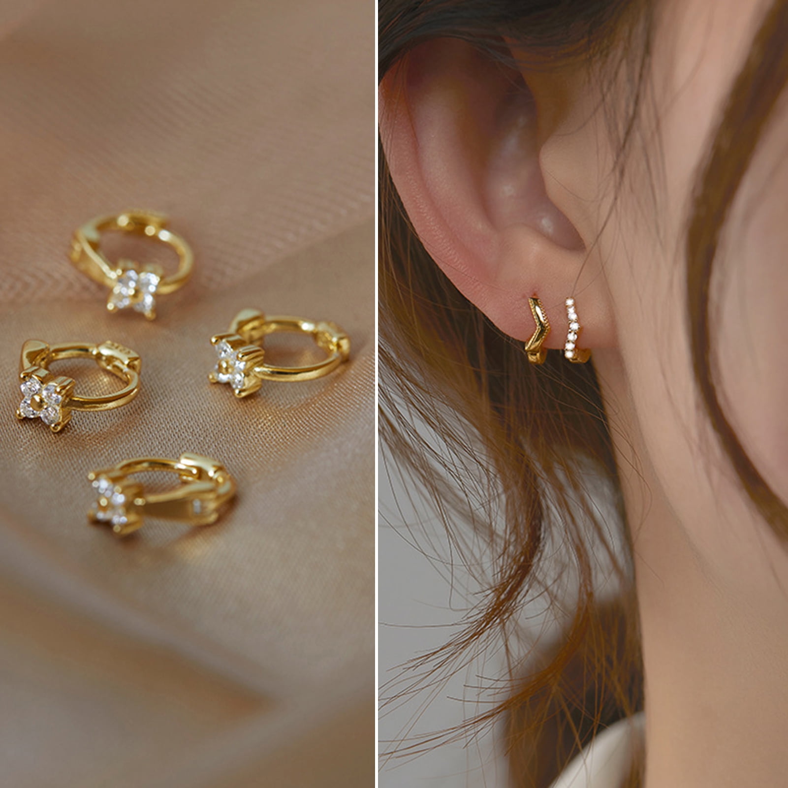 Travelwant Small Hoop Earrings Cubic Zirconia Cuff Earrings Tiny