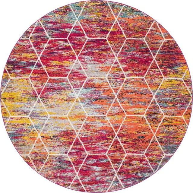 Unique Loom Trellis Frieze Lattice Rug 8' x 8' Round Multi/Fuschia