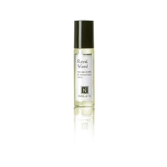Nabila K Royal Wood Perfume roll-on con aceite esencial de sándalo, fragancia orgánica natural y duradera, sin alcohol, perfume de tamaño de viaje para mujeres, aprobado por la TSA 0,33 oz / 10 ml