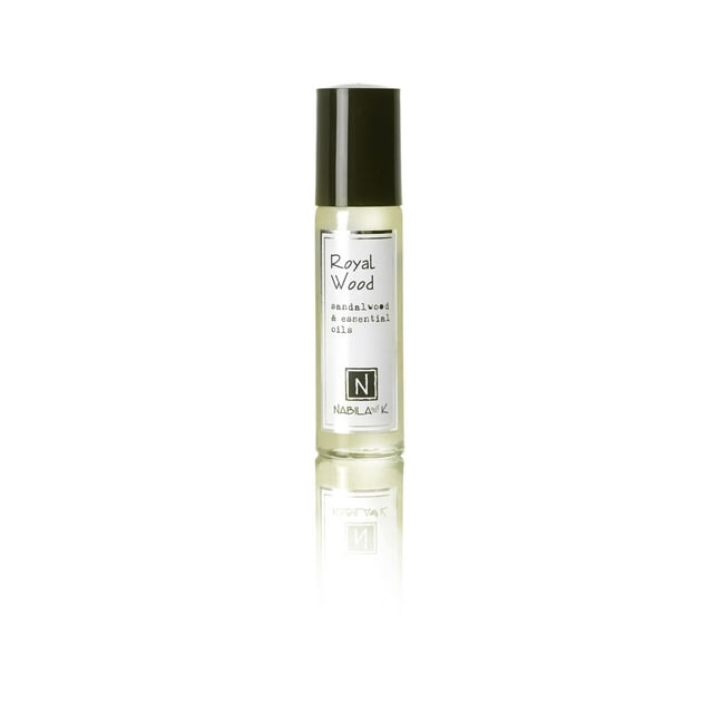 Nabila K Royal Wood Perfume roll-on con aceite esencial de sándalo, fragancia orgánica natural y duradera, sin alcohol, perfume de tamaño de viaje para mujeres, aprobado por la TSA 0,33 oz / 10 ml