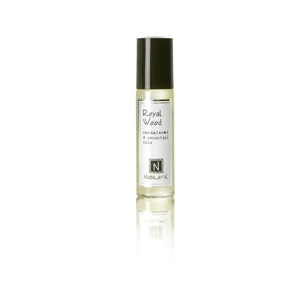 Nabila K Royal Wood Perfume roll-on con aceite esencial de sándalo, fragancia orgánica natural y duradera, sin alcohol, perfume de tamaño de viaje para mujeres, aprobado por la TSA 0,33 oz / 10 ml