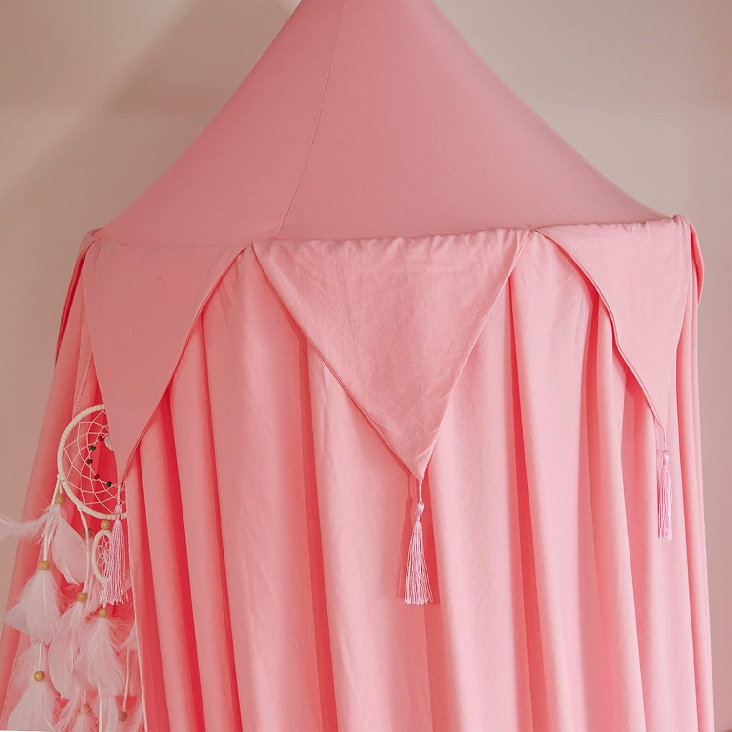 CAILDANL Bed Canopy for Kids, Girls Bed Curtain Bed Room Decor Hanging House Castle Reading Nook Dreamy Canopy(Brown Pink)