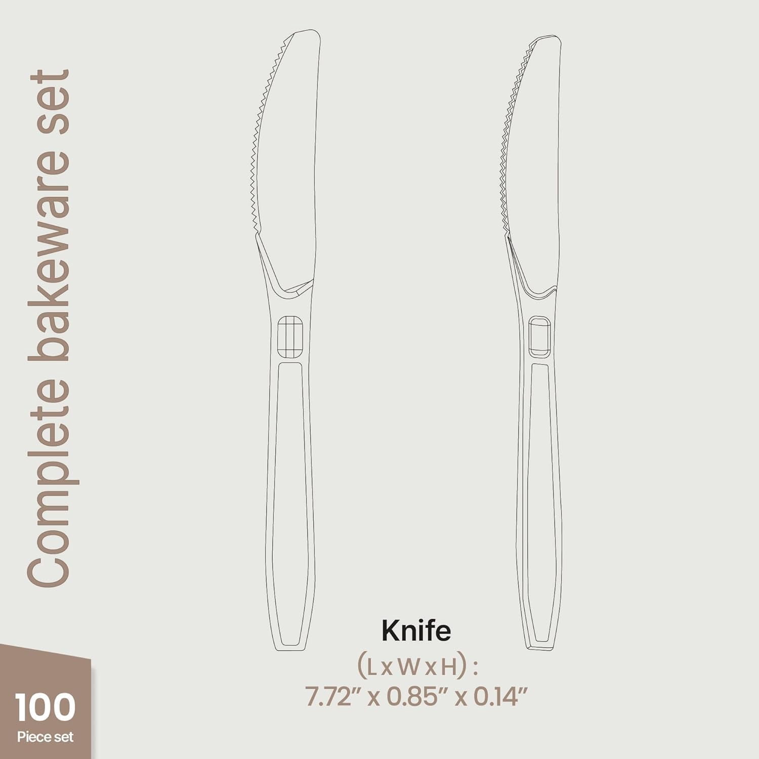 Bakken 100-Piece Knives Heavy Duty Disposable Cutlery Set, Heat-Resistant, Resuable Clear Plastic Utensils