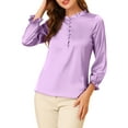 thumbnail image 5 of INSPIRE CHIC Women's Ruffle Neck Bubble Sleeve Elastic Cuff Button Office Blouse S Lavender, 5 of 7