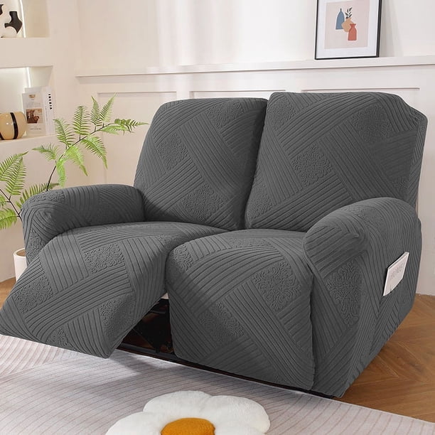 Nvzi Funda de sofá elástica de poliéster jacquard, funda de sillón reclinable para sala de estar, fácil de instalar, lavable, protector de sofá de 2 plazas (gris oscuro)
