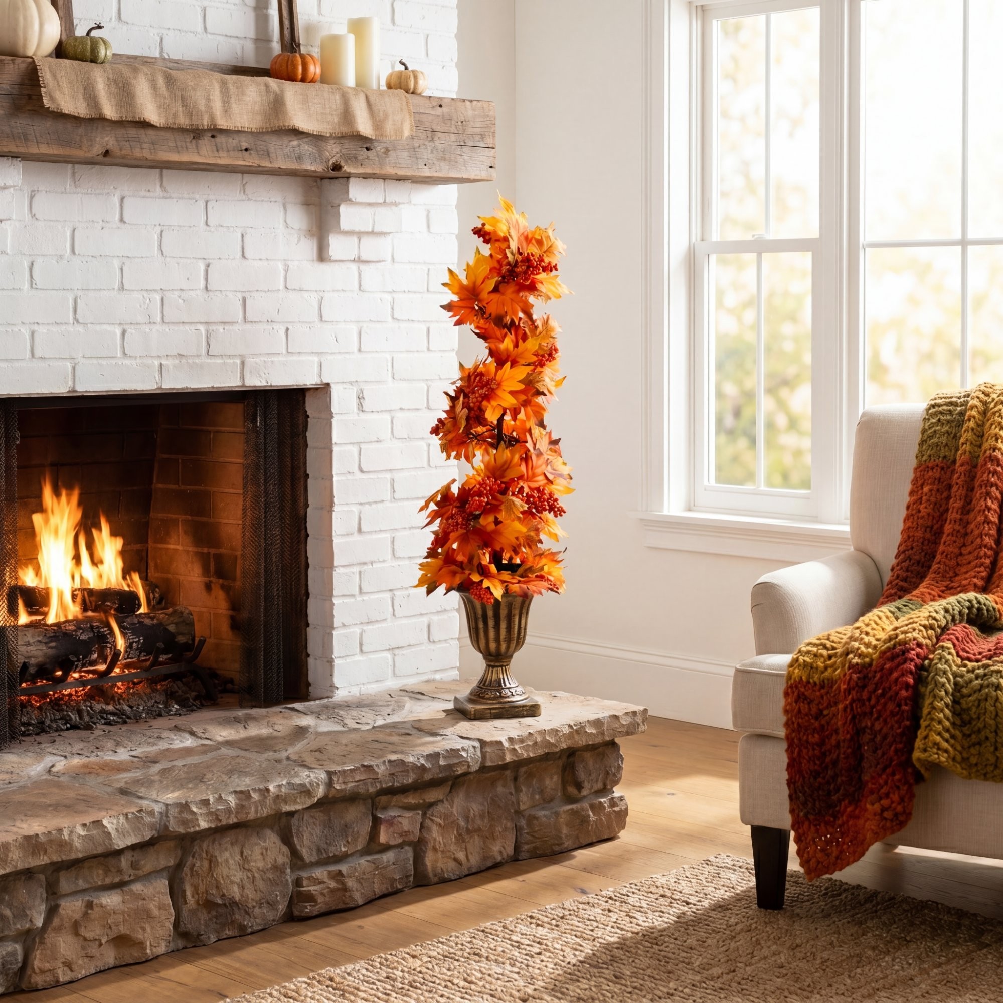 3ft. Autumn Maple Artificial Fall Spiral Tree with Berries in Decorative Urn