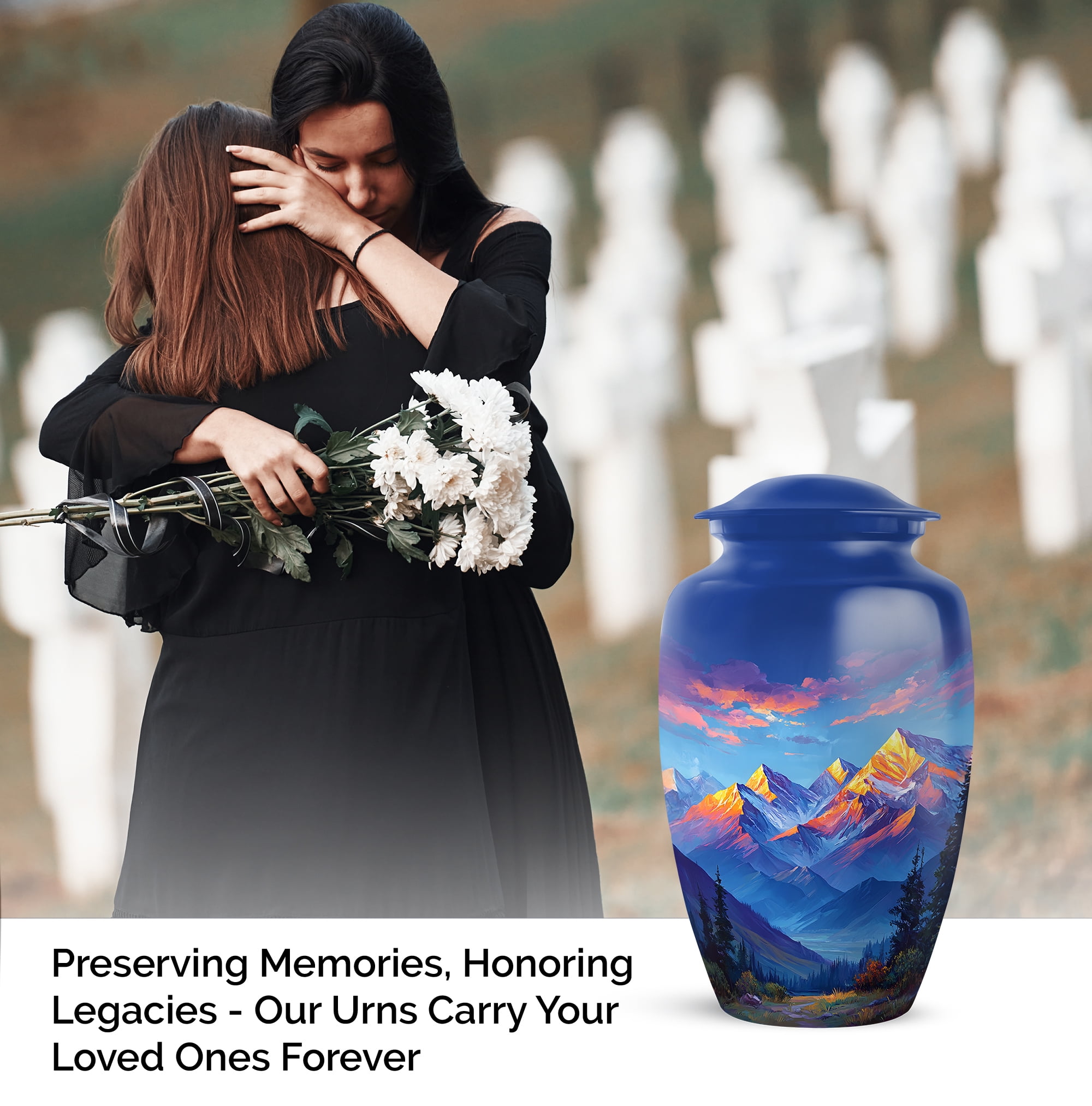Mountain Funeral Cremation Urn For Adult Female - Blue Urns For Human Ashes For Burial - Large Decorative Urn For Human Ashes For Man And Woman 10 Inch - Adult Urns For Men & Woman