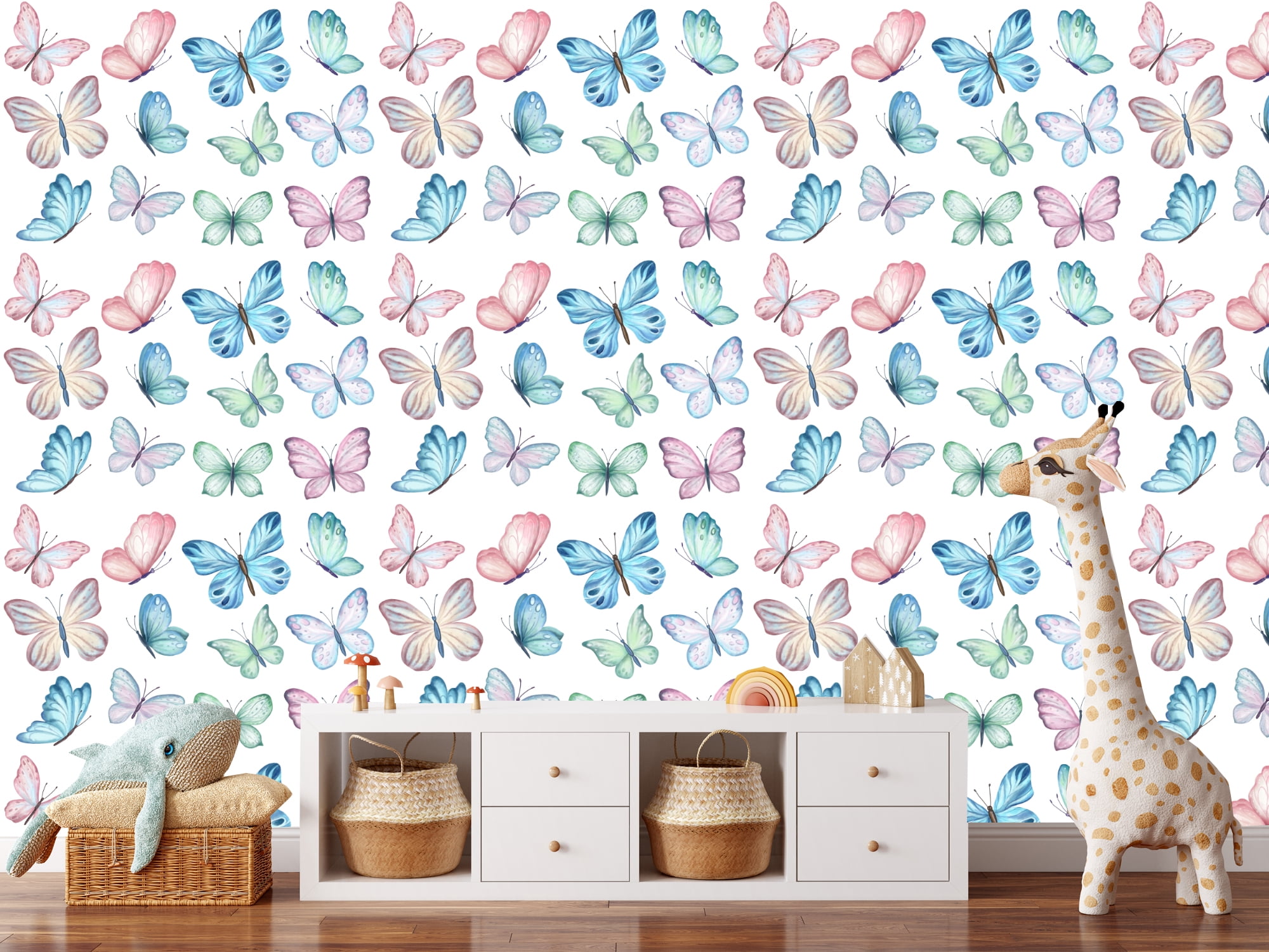 MuralsPrint Watercolored Nursery Butterflies Peel and Stick Wallpaper ...