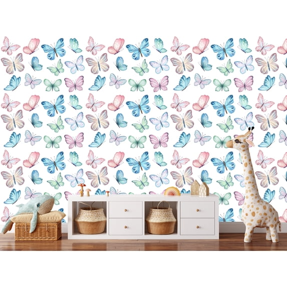 MuralsPrint Watercolored Nursery Butterflies Peel and Stick Wallpaper ...