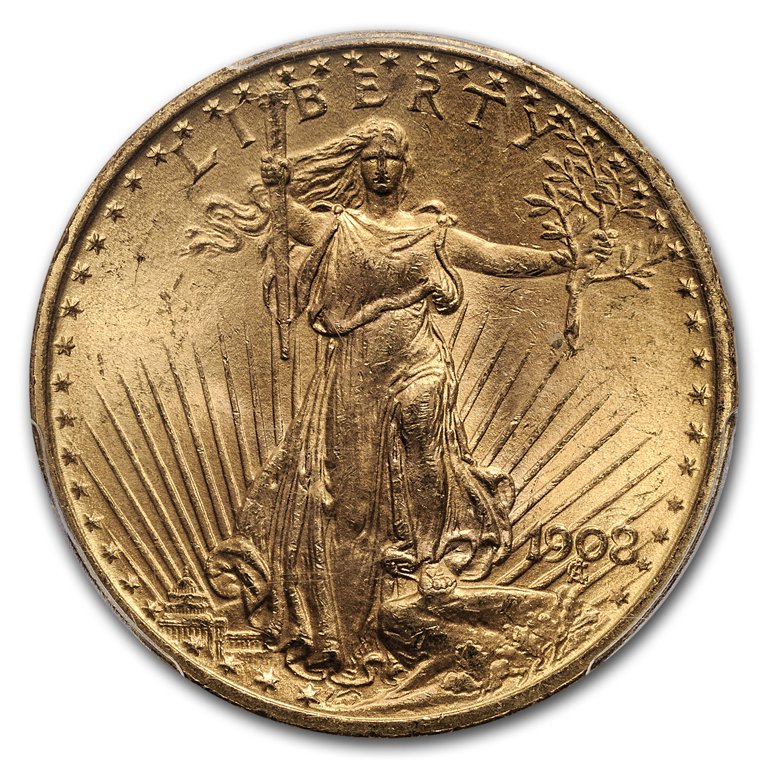 1908 $20 St Gaudens Gold No Motto MS-65 PCGS (Rough Rider