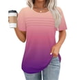 thumbnail image 2 of Ashirexll Shirts for Women, Womens Short Sleeve Tops, Women's Short Sleeve Round Neck Pullover Chest Pleated Gradient Color Printed Top, 2 of 5