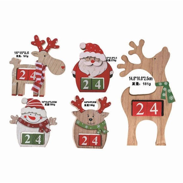 ZHAOCHENG Calendario de cuenta regresiva para Navidad Calendario de adviento Adorno de alce de madera Adorno de reno de madera Decoraciones de mesa Decoración de belén Adornos de madera Adornos de bel