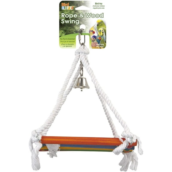 Penn-Plax BA1218 Rope and Wood Platform Swing Bird Toy with Bell