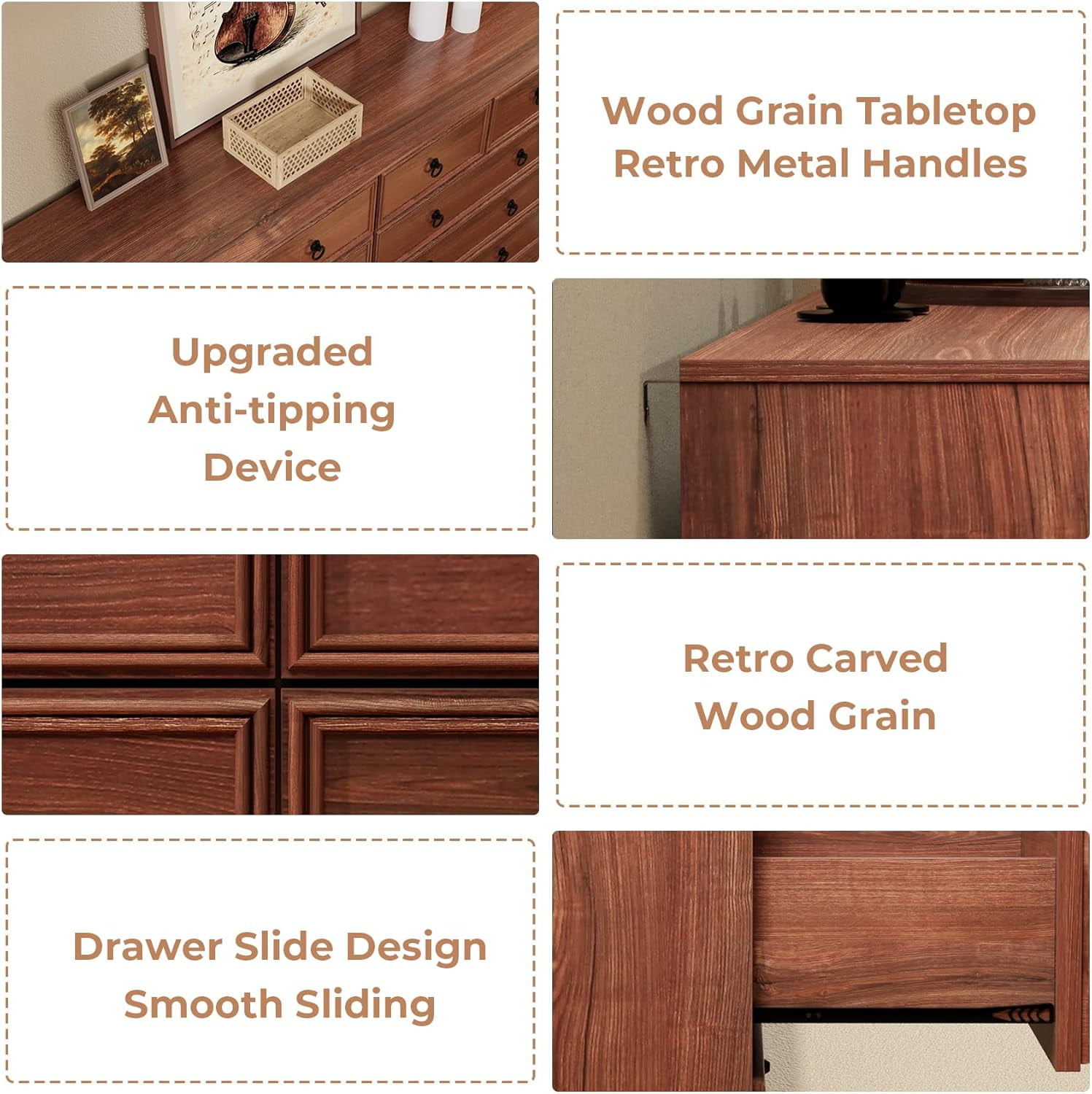 Meteorleg 10 Drawers Dresser for Bedroom, 55.2 Inch Wide Large Dressers & Chests of Drawers, TV Stand for 65 inch, Storage Organizer Furniture, Hallway, Entryway, Closet,Cherry