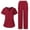 A03 Wine, variant on Women's Medical Scrub Sets Wide Leg Pants Notched V Neck Classic Fit Medical Uniforms Doctors Nurses Healthcare Nursing Scrubs with Pockets XL