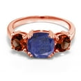 thumbnail image 2 of Gem Stone King 18K Rose Gold Plated Silver Blue Lapis and Red Garnet 3 Stone Engagement Ring for Women (4.00 Cttw, Gemstone, Cushion 8MM, Size 7), 2 of 5