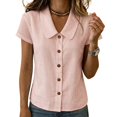thumbnail image 4 of Summer Sales Womens Summer Tops Going‑Out Button‑Down Short Sleeve Loose‑Fit Casual Blouse Shirts for Women, 4 of 5