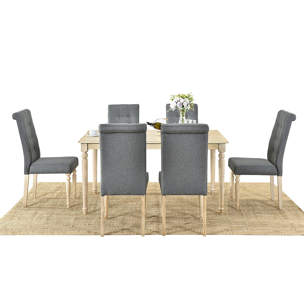 Veryke Elegance 7-Piece Dining Table Set of 7, Transitional Style Wood Rectangular Table with 6 High Back Upholstered Dining Chairs - Gray