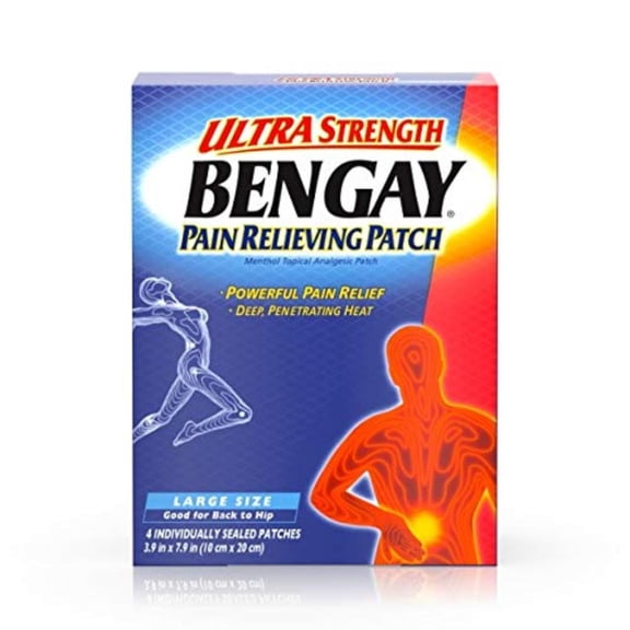 Ultra Strength Pain Relieving Patches Large Size 4 Each (Pack of 4), Menthol Topical Analgesic Patch By Bengay