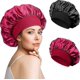 thumbnail image 1 of 2pcs Silk Satin Hair Bonnet for Sleeping, Sleep Bonnet with Elastic Soft Band,for Hair Curly Hair Sleeping Natural HairBurgundy + black, 1 of 4