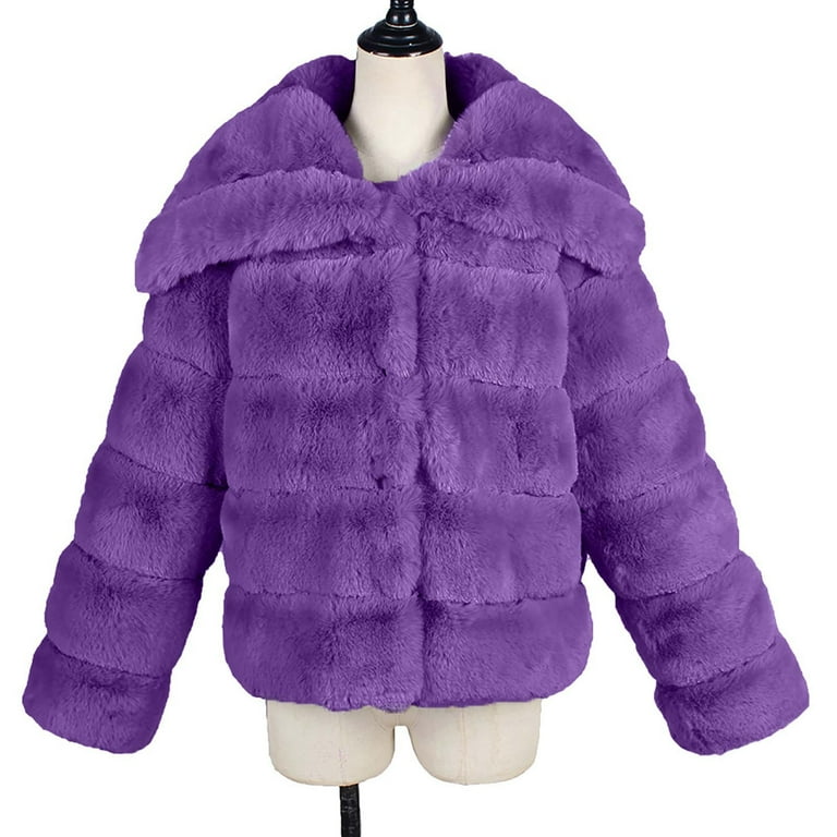 Elabch Women Fluffy Faux Fur Coat Cropped Jacket Winter Fall