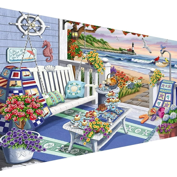 YALKIN Summer Seaside Large Diamond Painting Kits for Adults (27.6x 15.7 inch), 5D Diamond Art Full Round Drill DIY Embroidery Pictures Arts for Home Wall Decor