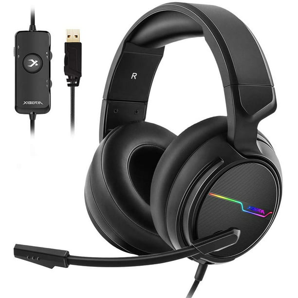 Pathologisch Vleugels Spectaculair Jeecoo Xiberia USB Pro Gaming Headset for PC- 7.1 Surround Sound Headphones  with Noise Cancelling Microphone- Memory Foam Ear Pads RGB Lights for  Laptops - Walmart.com