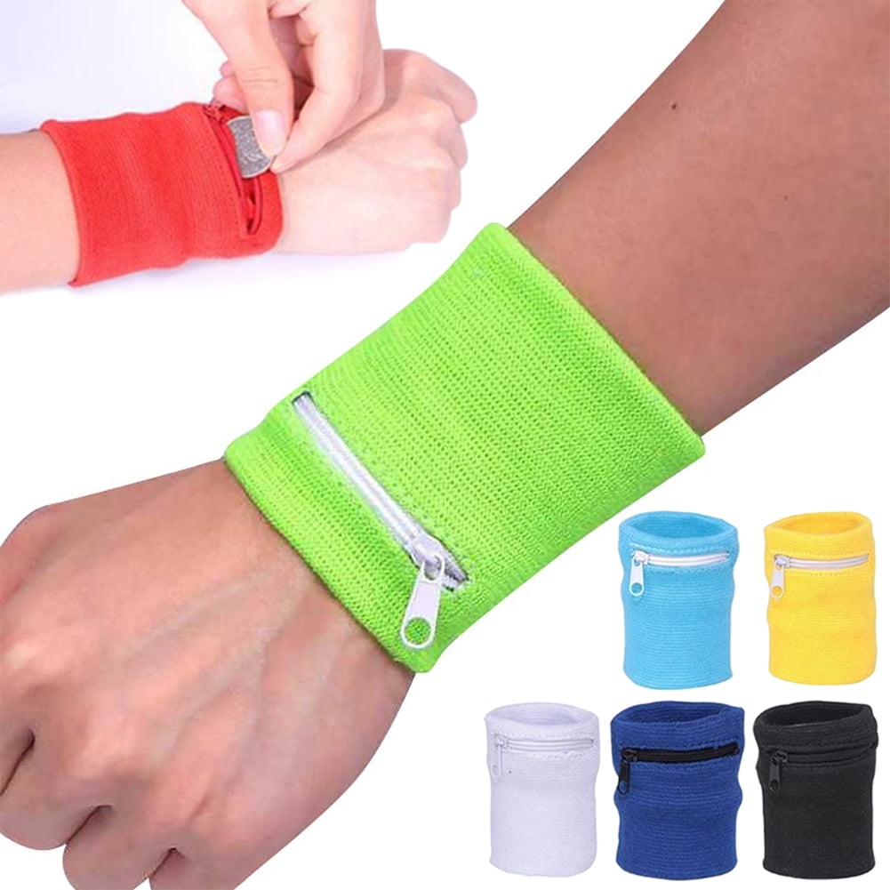 2x Wristbands Ankle Wrap Sports Gym Wrist Strap Wallet with Zipper Pocket 