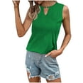 thumbnail image 3 of Mrat Thick Strap Tank Tops Women's Solid Sleeveless Round Neck Camisoles Hollow Out Tube Pleated Tops Blouse High Neck Workout Tank Tops S-45 Green S, 3 of 4