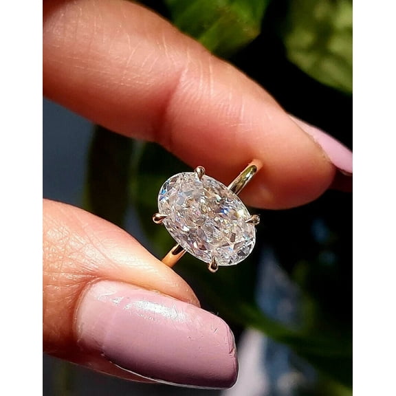 3Ct Oval Cut Moissanite Solitaire Engagement Ring 14k Yellow Gold Plated