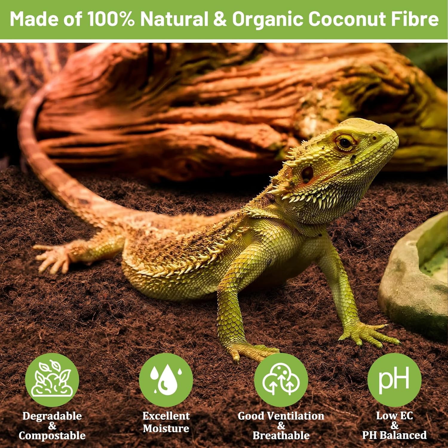 1 Pack Natural Coconut Fiber Substrate for Reptile- Premium Compressed Coconut Husk Terrarium Bedding for Reptile, Tortoise, Frogs, Snakes Hermit Crabs, Burrowing Animals