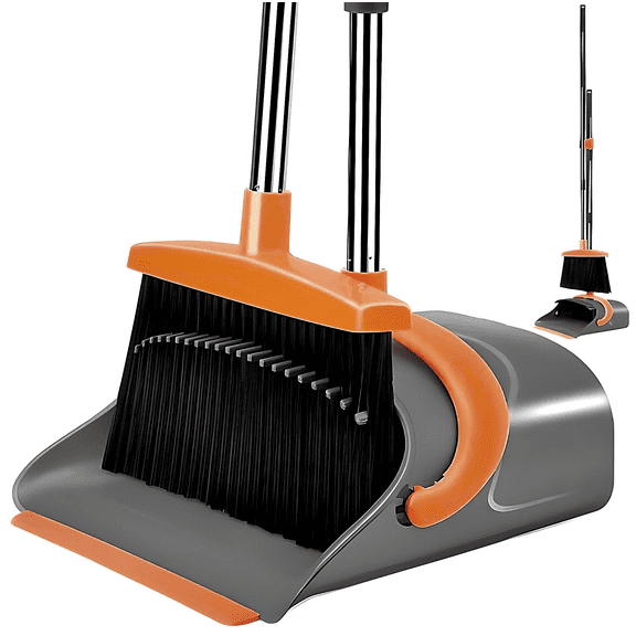 Heavy-Duty Orange and Black Broom – Durable Indoor & Outdoor Sweeping Brush with Long Handle for Home, Garage, Patio, and Commercial Use