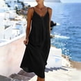 thumbnail image 5 of Summer Dresses for Women Casual Backless Spaghetti Strap V Neck Loose Flowy Beach Vacation Maxi Cotton Linen Dress,Sizes S-2XL, 5 of 6