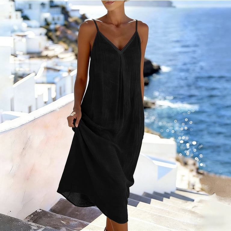 linen vacation dresses Makaor Summer for Women Sheath Maxi Dresses Plus Size Sleeveless Spaghetti Strap Dress Solid V Neck Empire Waist Beach Clothes and organic feminine dress gives you an option for a different outfit look. Vacation Linen Dress - Etsy