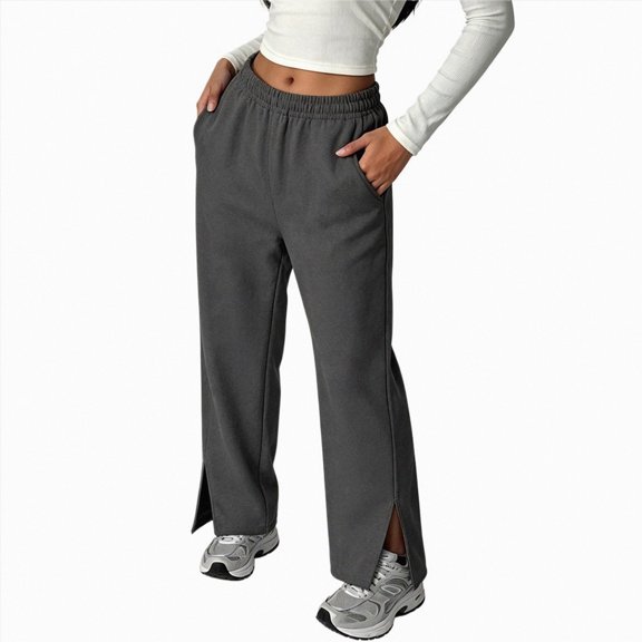 Gubotare Baggy Sweatpants for Women Women Casual Drawstring Elastic Waist Striped Wide Leg Pants with Pockets (Dark Gray,M)