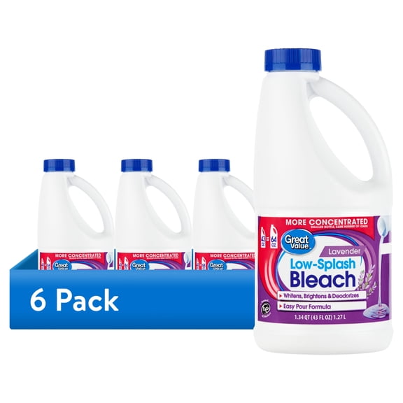 (6 pack) Great Value Low Splash Bleach, Lavender Scent, 43 fl oz