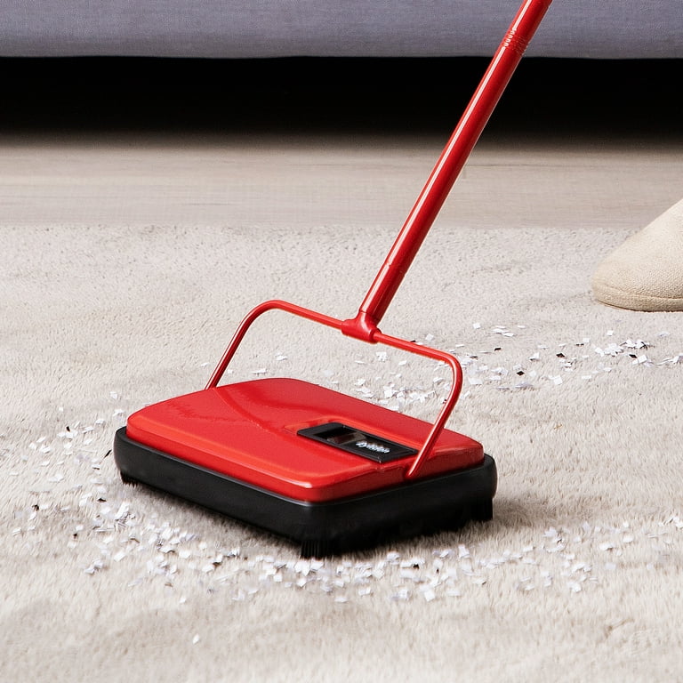 Eyliden Hand Push Carpet Sweeper Non Electric Easy Manual Sweeping Automatic Compact Broom With 4 Corner Edge Brush For Cleaning Red Com