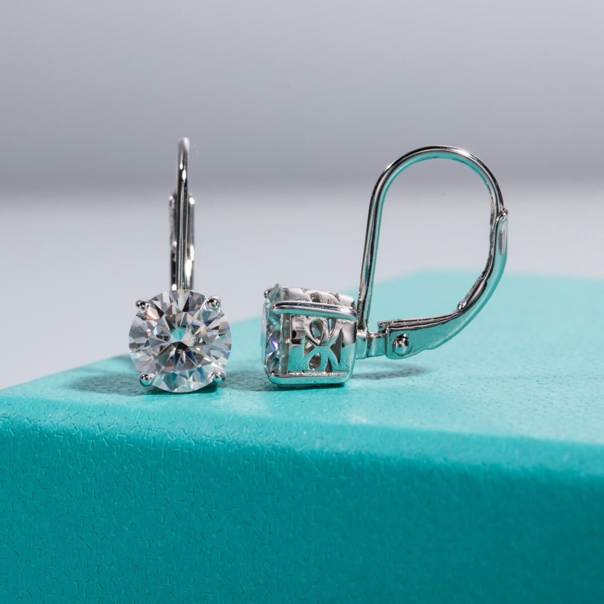 AnuClub 6.5mm Moissanite Drop Earrings,Total 2ct D Color Round Cut Sterling Silver Dangle Earrings for Women With Certificate
