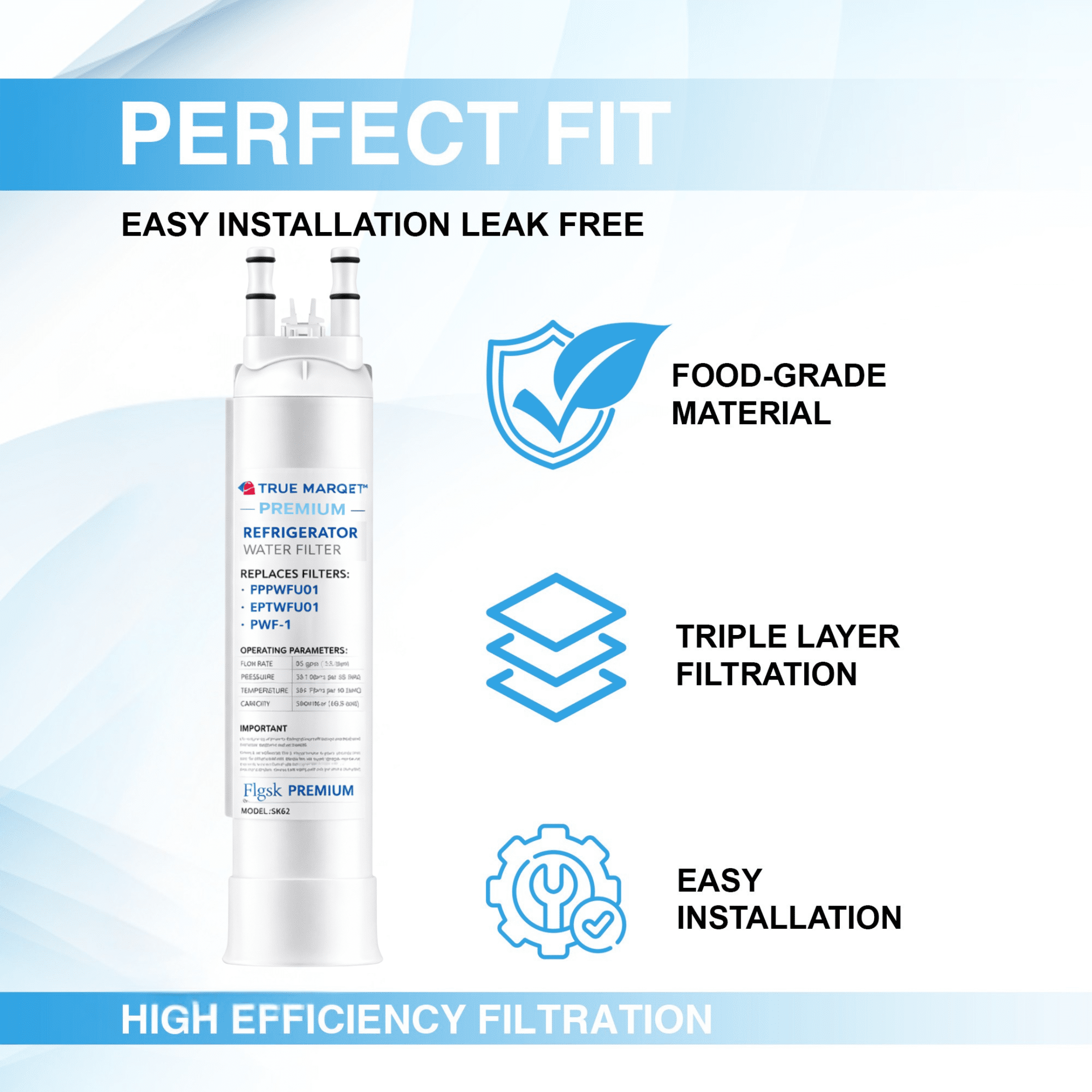 2 Pack Flgsk Water Filter Replacement For Frigidaire® FPPWFU01, Electrolux® EPPWFU01, PureAdvantage PurePour® PWF-1