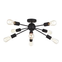 Modern 8 Light Sputnik Chandelier Light Fixtures Black Semi Flush Mount Ceiling Lighting Industrial Vintage -Century Starburst Style Ceiling Lamp for Bedroom Dining Room Kitchen Foyer