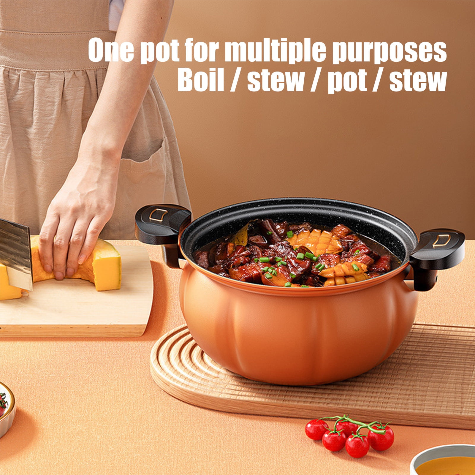 Stainless Steel Micro Pressure Pumpkin Cooker 8.5 Quart, Kitchen Cookware Pots, Pressure Cooker Non-Stick Push Pull Lock Pressure Pot with Lid Seal Spill-Proof Valve Pressure Pot, Orange